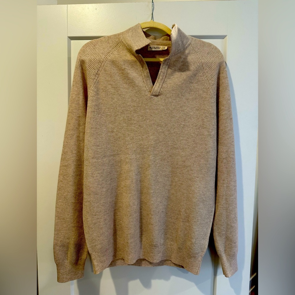 Suitsupply Wool Cashmere Long Sleeve Tan Camel Sweater